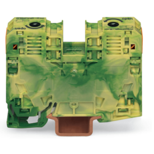 Borna de Tierra, 2 Conductores 35 mm², POWER CAGE CLAMP, Poliamida PA66, Montaje Carril DIN 35x15, Verde-Amarillo, Aplicaciones Ferroviarias y Marinas