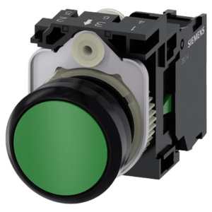 Botón 3SU11000AB401BA0 Sirius 22mm, Color Verde, Incluye soporte y contacto Normalmente Abierto.